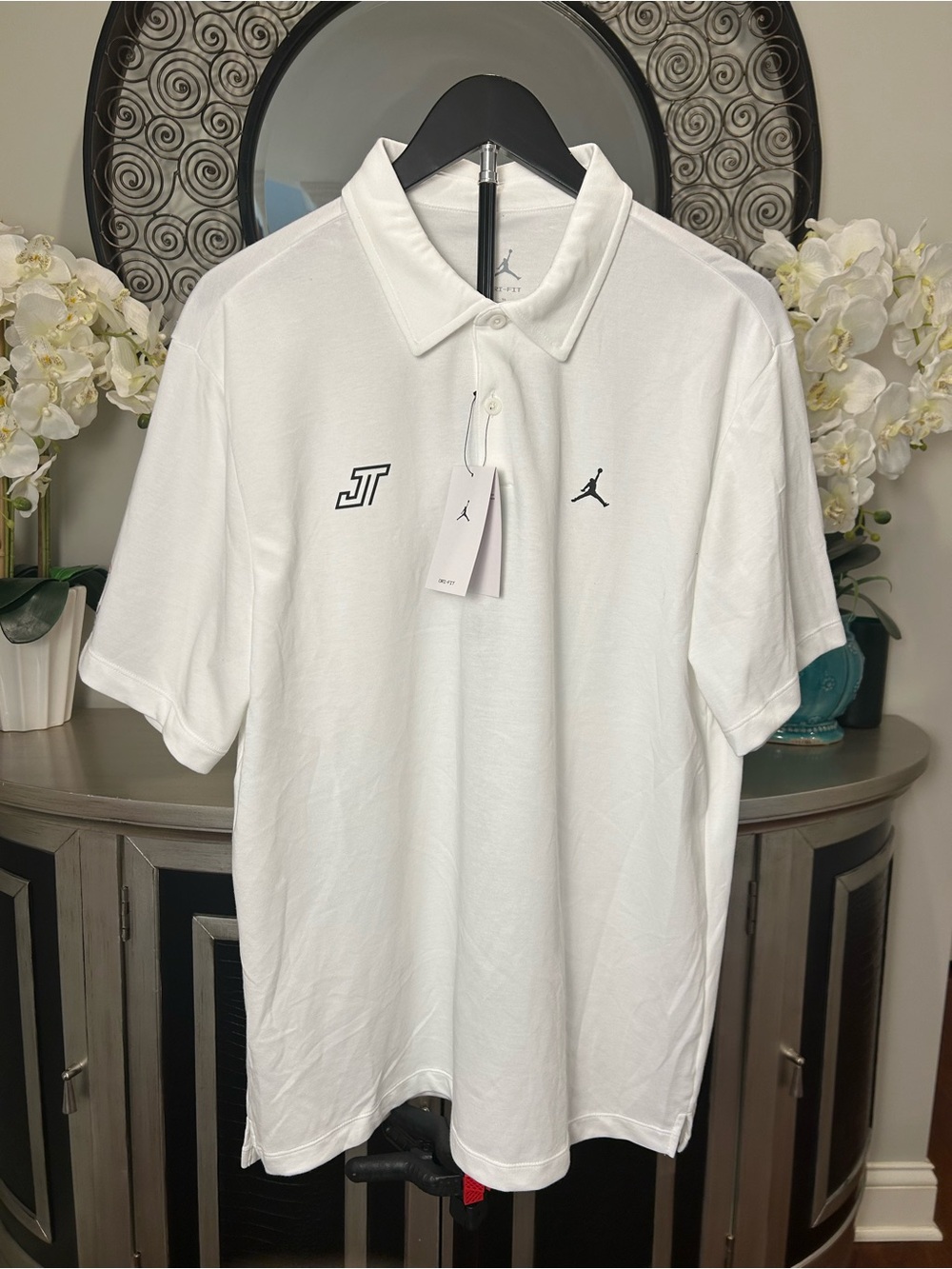 Nike White Men's Polo Shirt with JT and Jumpman Logos
